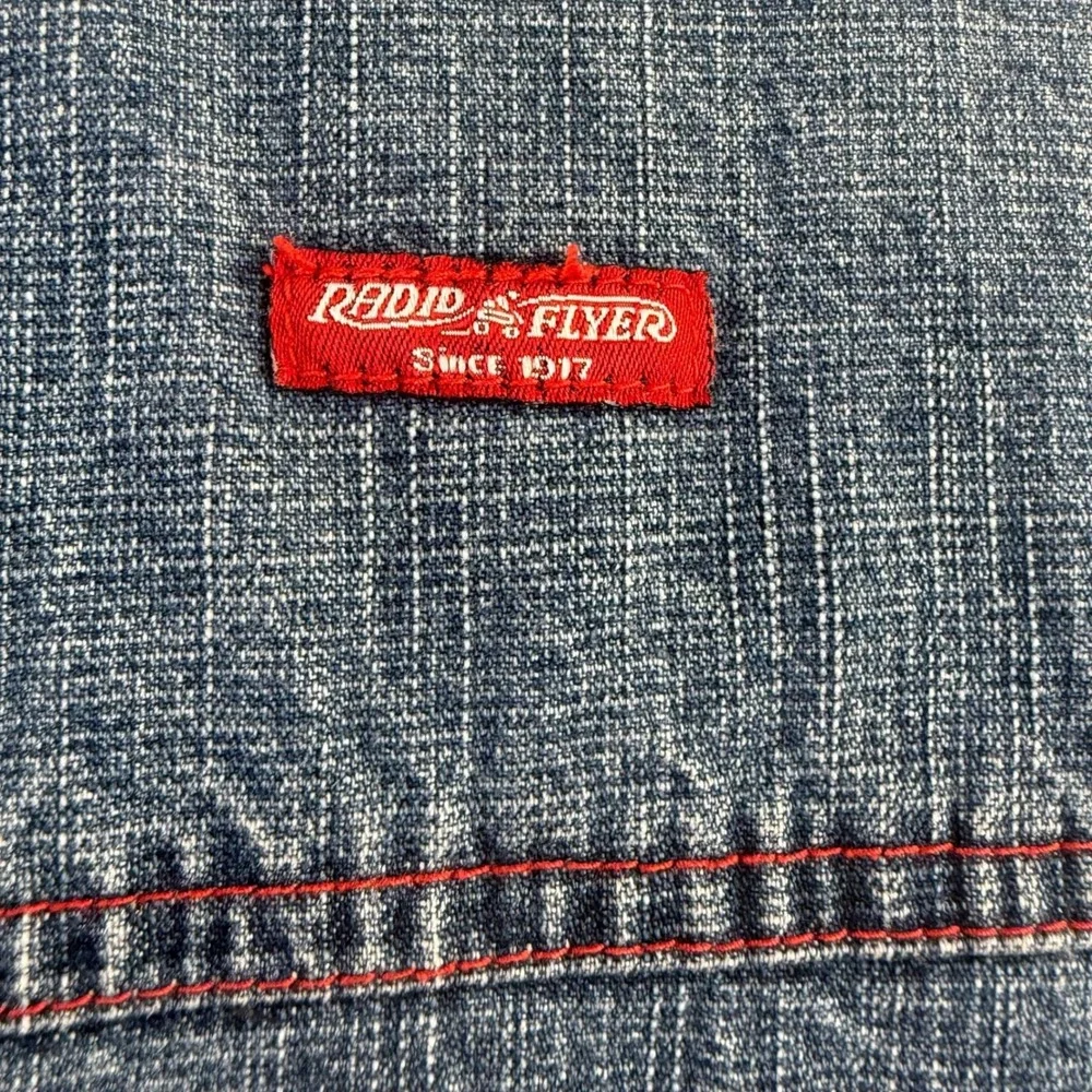 Radio Flyer Denim Jacket Kids SZ 6 Blue Long Sleeve Logo Patch Snap Front